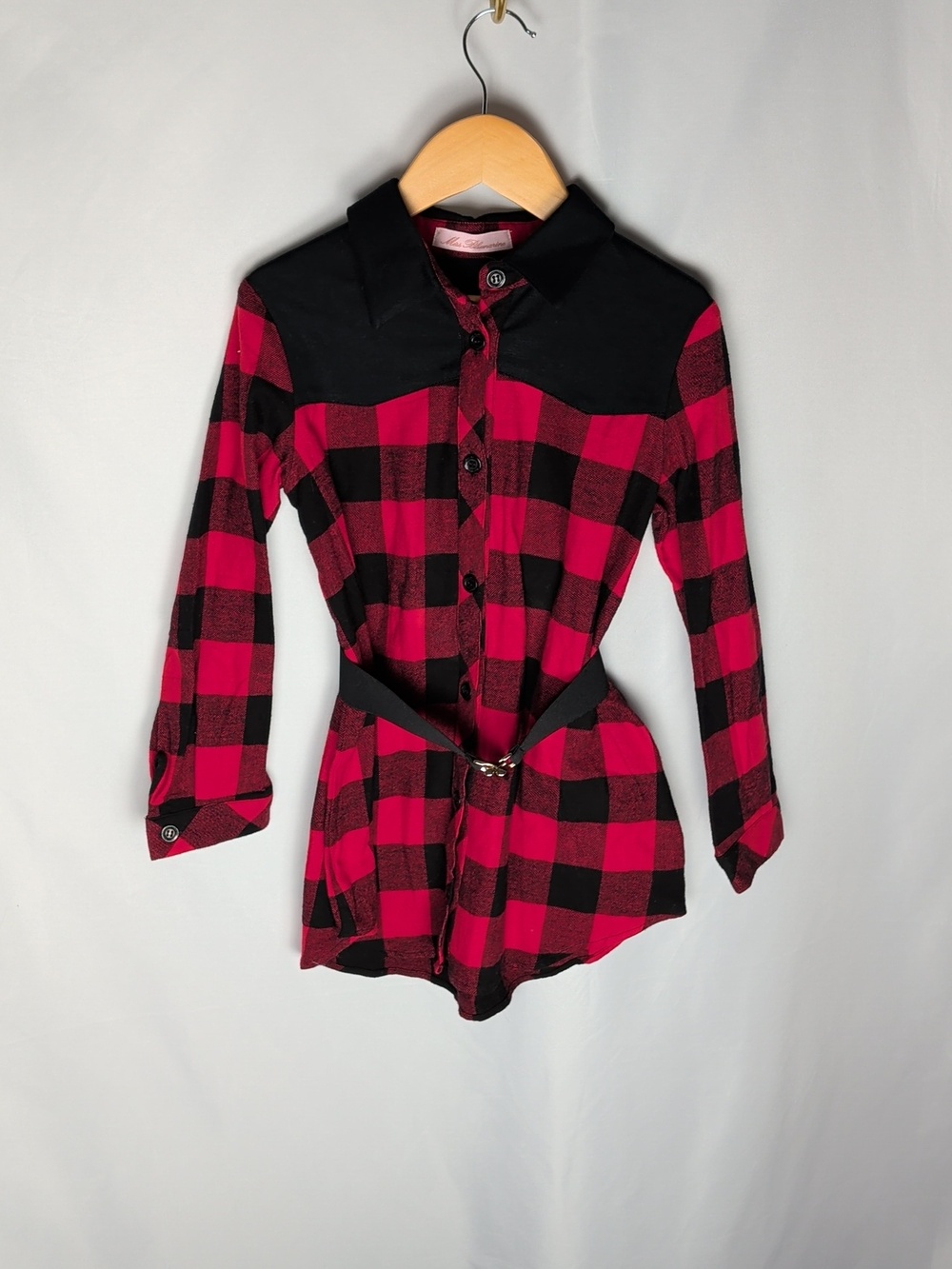 Miss Blumarine Girls Red Buffalo Plaid Amour Tunic Shirt Top Size 6 EU
